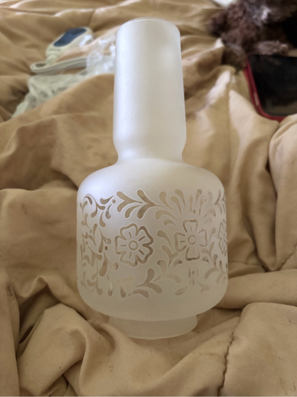 Frosted White Floral Glass Hurricane Lamp Chimney - Unbranded
